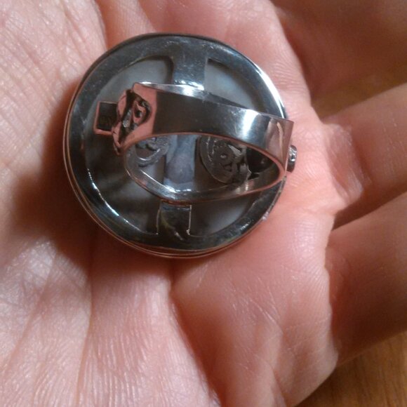 Shungite Multi Gemstone Mother of Pearl Sterling Silver Cocktail Ring (Size 7) - Picture 9 of 16